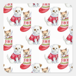 Adesivo Quadrado Christmas Dog & Cat