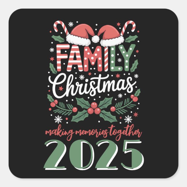 Adesivo Quadrado Christmas: Family Christmas 2025 Matching Outfit  (Frente)