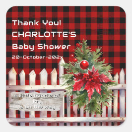 Adesivo Quadrado Christmas Fence Buffalo Plaid Baby Shower
