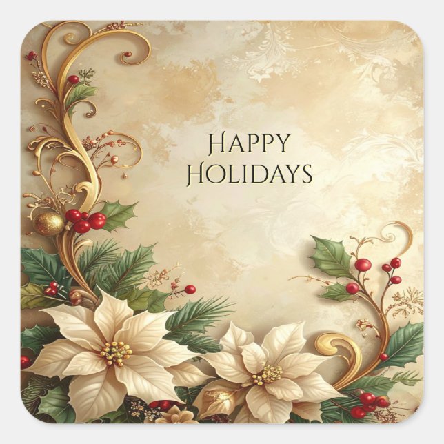 Adesivo Quadrado Christmas Floral Holiday Sticker (Frente)