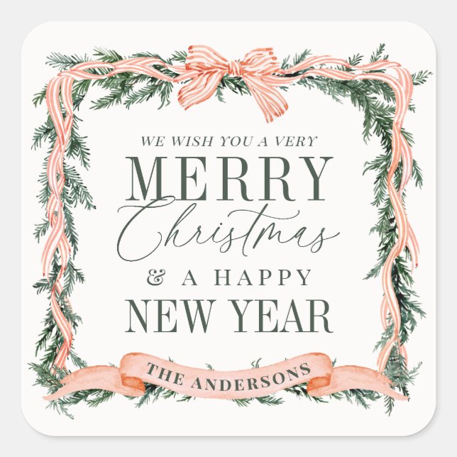 Adesivo Quadrado Christmas Garland Frame Holiday (Frente)