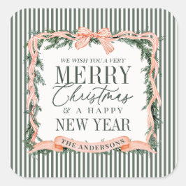 Adesivo Quadrado Christmas Garland Ribbon Frame