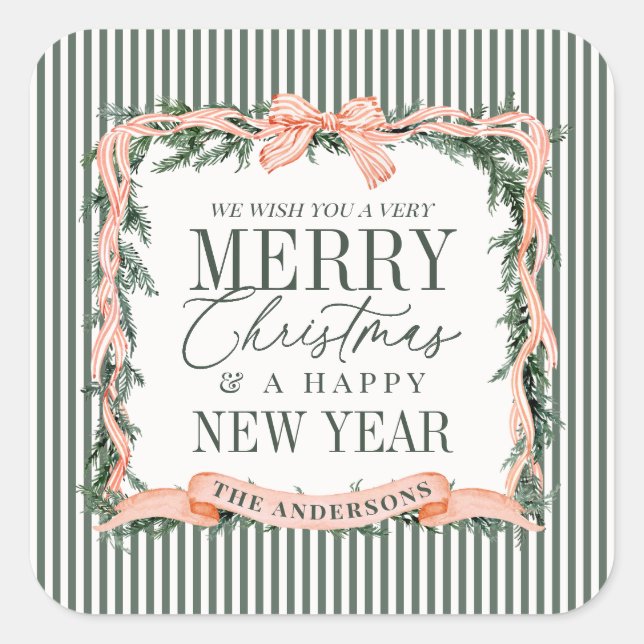 Adesivo Quadrado Christmas Garland Ribbon Frame (Frente)