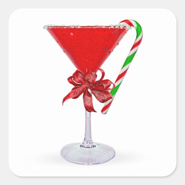 Adesivo Quadrado Christmas Gift Martini Cocktail (Frente)