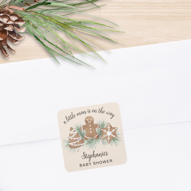 Adesivo Quadrado Christmas Gingerbread Baby Shower (Criador carregado)