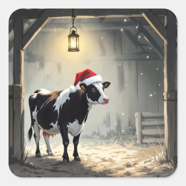 Adesivo Quadrado Christmas Hereford Cow In Barn Doorway (Frente)