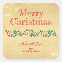 Adesivo Quadrado Christmas Holly Berry Homemade Food Holiday Baking
