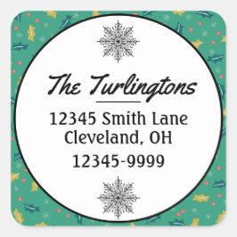 Adesivo Quadrado Christmas Holly Sai e Berries Endereço de Devoluçã