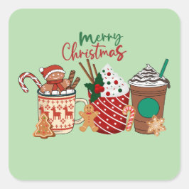 Adesivo Quadrado Christmas Hot Cocoa & Coffee Sticker 