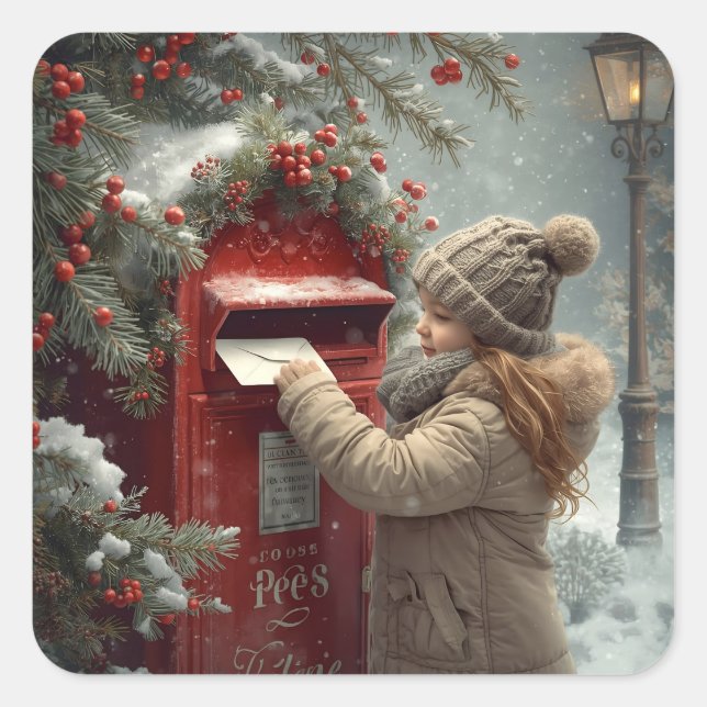 Adesivo Quadrado Christmas mailbox cute festive winter holiday art (Frente)