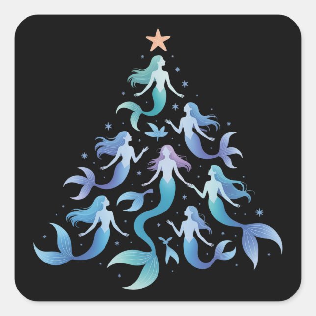 Adesivo Quadrado Christmas Mermaid Tree Girls Summer Holiday Xmas (Frente)