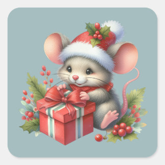Adesivo Quadrado Christmas Mouse Stickers