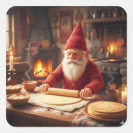 Adesivo Quadrado Christmas Norwegian Nisse Making Lefse, Stickers