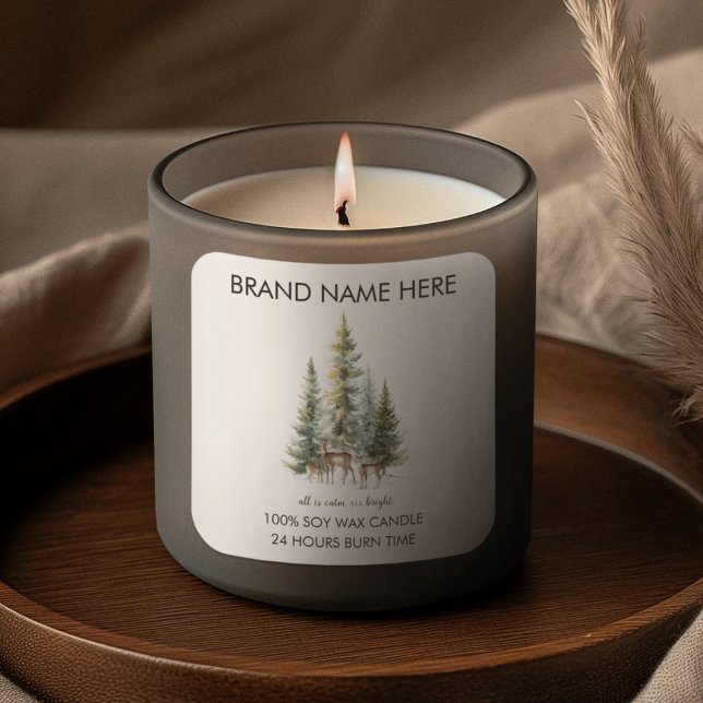Adesivo Quadrado Christmas Pine Trees & Deers Candle Labels (Criador carregado)