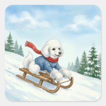 Christmas Poodle Sledding, Stickers