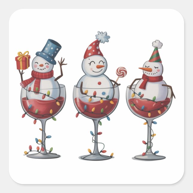 Adesivo Quadrado Christmas Wine Snowmen Holiday Spirits Xmas (Frente)