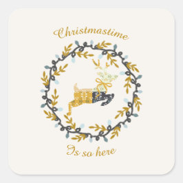 Adesivo Quadrado Christmastime Deer & Wreath Yellow Cream