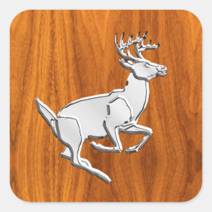 Adesivo Quadrado Chrome Like Running Deer on Fine Teak Print