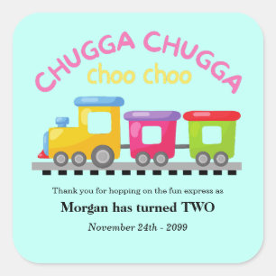 Adesivo Quadrado Chugga Choo Train Themed segundo aniversário de ca
