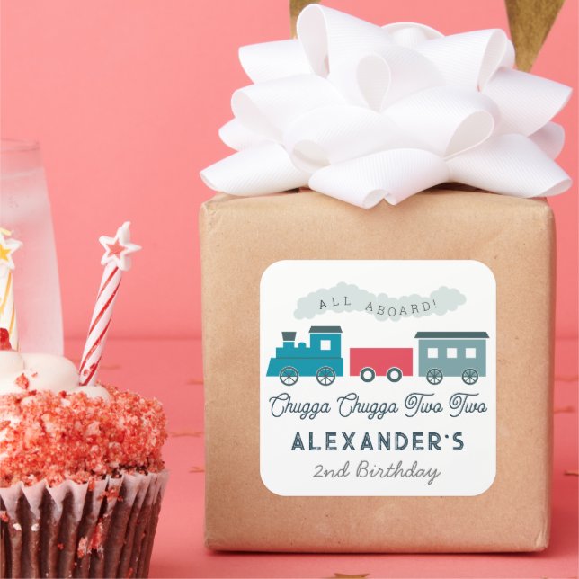 Adesivo Quadrado Chugga Chugga Dois segundo aniversário Azul de Com (Festa)