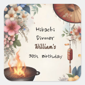 Adesivo Quadrado Churrasco de Chef Japonês Sushi Hibachi