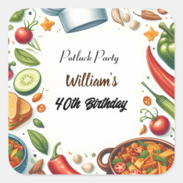 Adesivo Quadrado Churrasco Divertido Taco Chef Festa de Soup Potluc