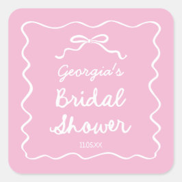 Adesivo Quadrado Chuva de Arroz Bridal Shower Rosa Branco Desenhado