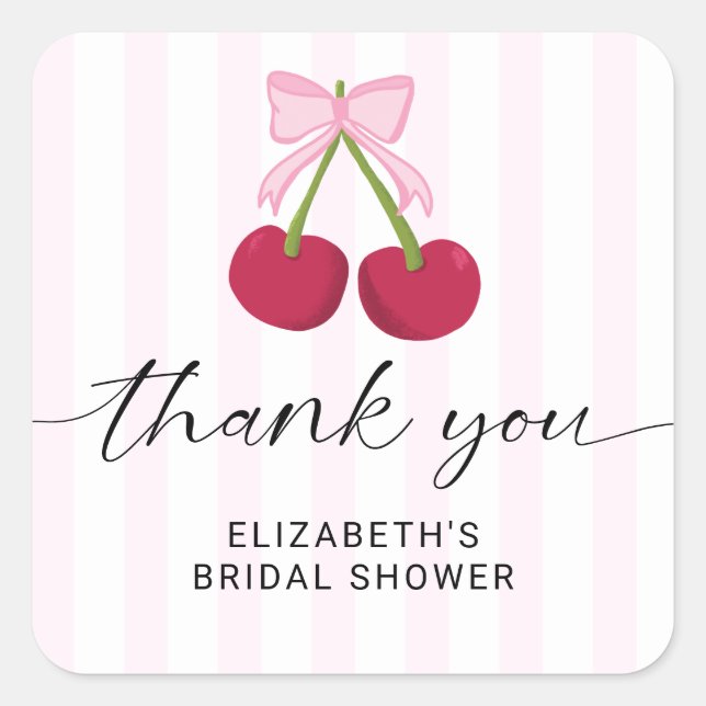 Adesivo Quadrado Chuva de Arroz de Noiva Coquette com Laço e Listra (Frente)