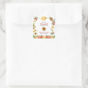 Adesivo Quadrado Chuva de Bebê Almôndega Comida Italiana Aquarela