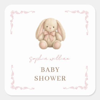 Adesivo Quadrado Chuva de Bebê Bunny em Aquarela Fofa