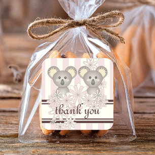 Adesivo Quadrado Chuva de Bebê de Gêmeas Meninas Koala Rosa / Anive