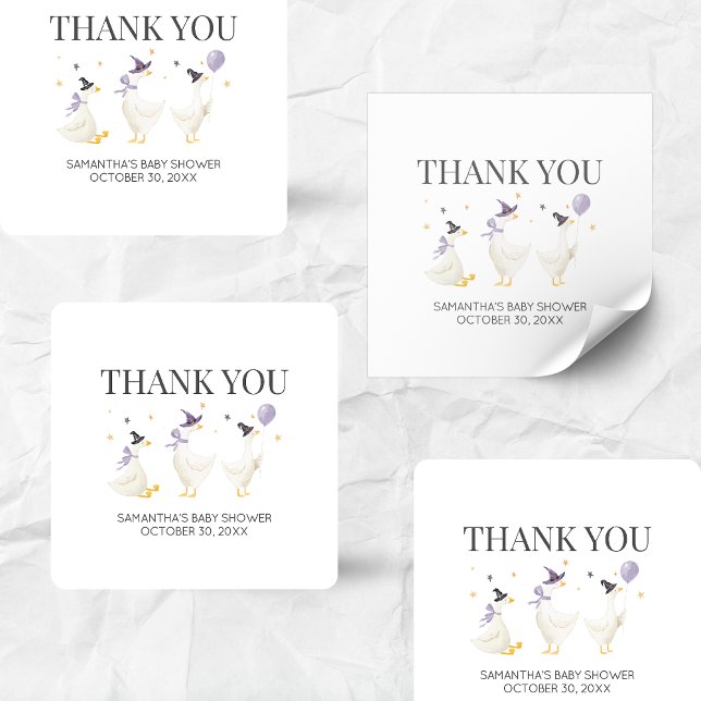 Adesivo Quadrado Chuva de Bebê do Ganso Bobalhão (Halloween Little Silly Goose Baby Shower Sticker)