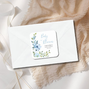 Adesivo Quadrado Chuva de Bebê Floral Azul em Flor
