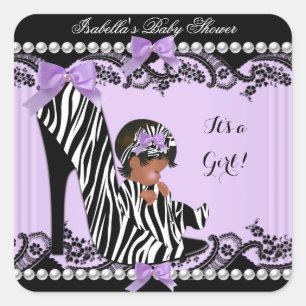 Adesivo Quadrado Chuva de Bebê Menina Afro-Americana Zebra Roxo