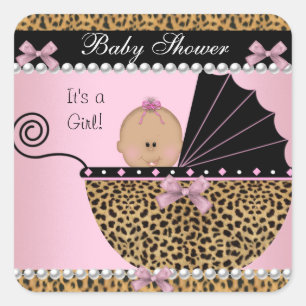 Adesivo Quadrado Chuva de Bebê Menina Bebê Fofo Leopardo Rosa
