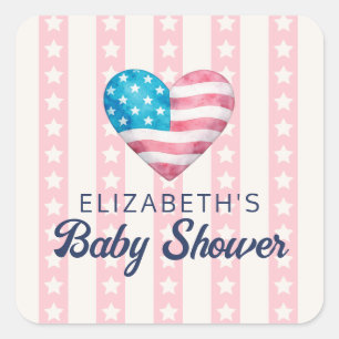 Adesivo Quadrado Chuva de Bebê Menina Coração & Estrelas e Listras 