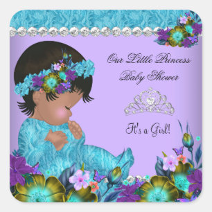 Adesivo Quadrado Chuva de Bebê Menina Princesa Azul Teal Roxo