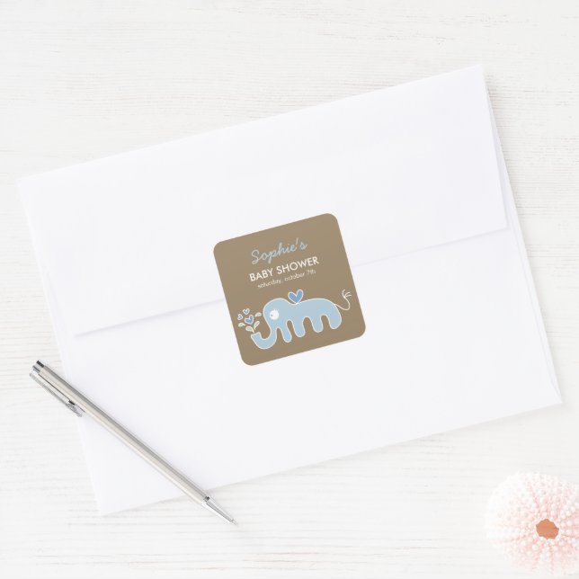 Adesivo Quadrado Chuva de Bebê Menino Amor Elefante Azul Caprichoso (Envelope)