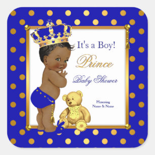 Adesivo Quadrado Chuva de Bebê Menino Príncipe Azul Royal Dourado É