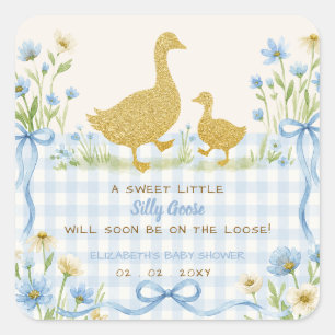 Adesivo Quadrado Chuva de Bebê Menino Silly Goose Floral Arco Azul