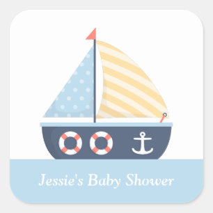 Adesivo Quadrado Chuva de Bebê Náutica de Barco à Vela Elegante