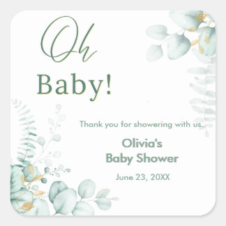 Adesivo Quadrado Chuva de Bebê Oh Baby Eucalipto Verde Dourado
