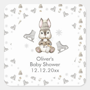 Adesivo Quadrado Chuva de Bebê Patinação no Gelo Bunny Floresta de