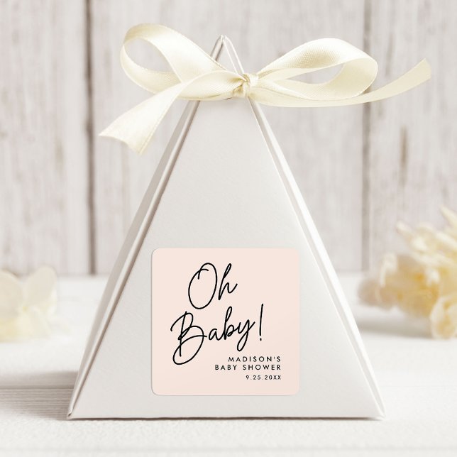 Adesivo Quadrado Chuva de Bebê Rosa Moderno Oh Baby Script (Criador carregado)