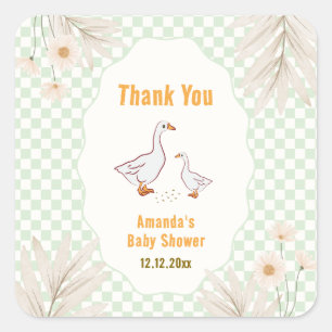 Adesivo Quadrado Chuva de Bebê Sage Gingham Daisy Boho Silly Goose