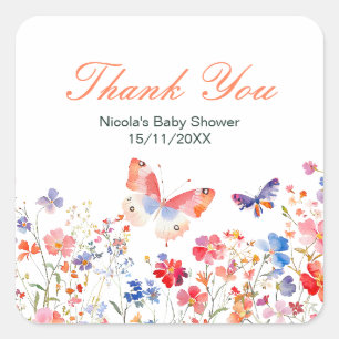 Adesivo Quadrado Chuva de Borboletas de Verão Floral para Baby Show