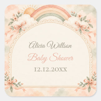 Adesivo Quadrado Chuva de Cores Baby Shower Caprichosa