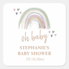 Adesivo Quadrado Chuva de Cores Boho Baby Shower Obrigado
