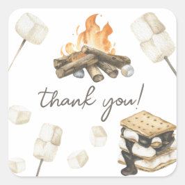 Adesivo Quadrado Chuva de cores Obrigado Baby Shower S'more