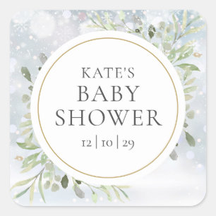 Adesivo Quadrado Chuva de Flocos de Neve Verde Baby Shower